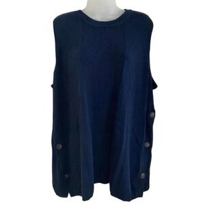 J Jason Wu Womens Plus Size 4X Blouse Sleeveless Sweater Top Blue Button Detail